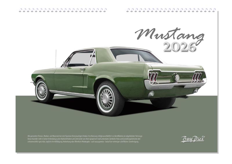 A2 und A3 Wandkalender 2026 passende Ausstattung für Mustang -Fans und -Garagen (keine originalen Markenartikel)